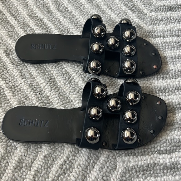 SCHUTZ Black and Silver Studded Sandals - Picture 6 of 11